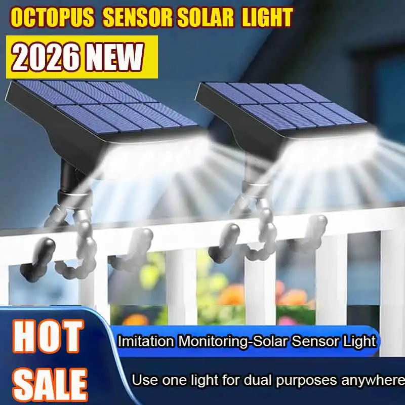 

Новый солнечный светильник-осьминог 2026 года с датчиком движения, белый, теплый свет, USB, двойная зарядка, водонепроницаемый, регулируемый, для сада, двора, дорожек