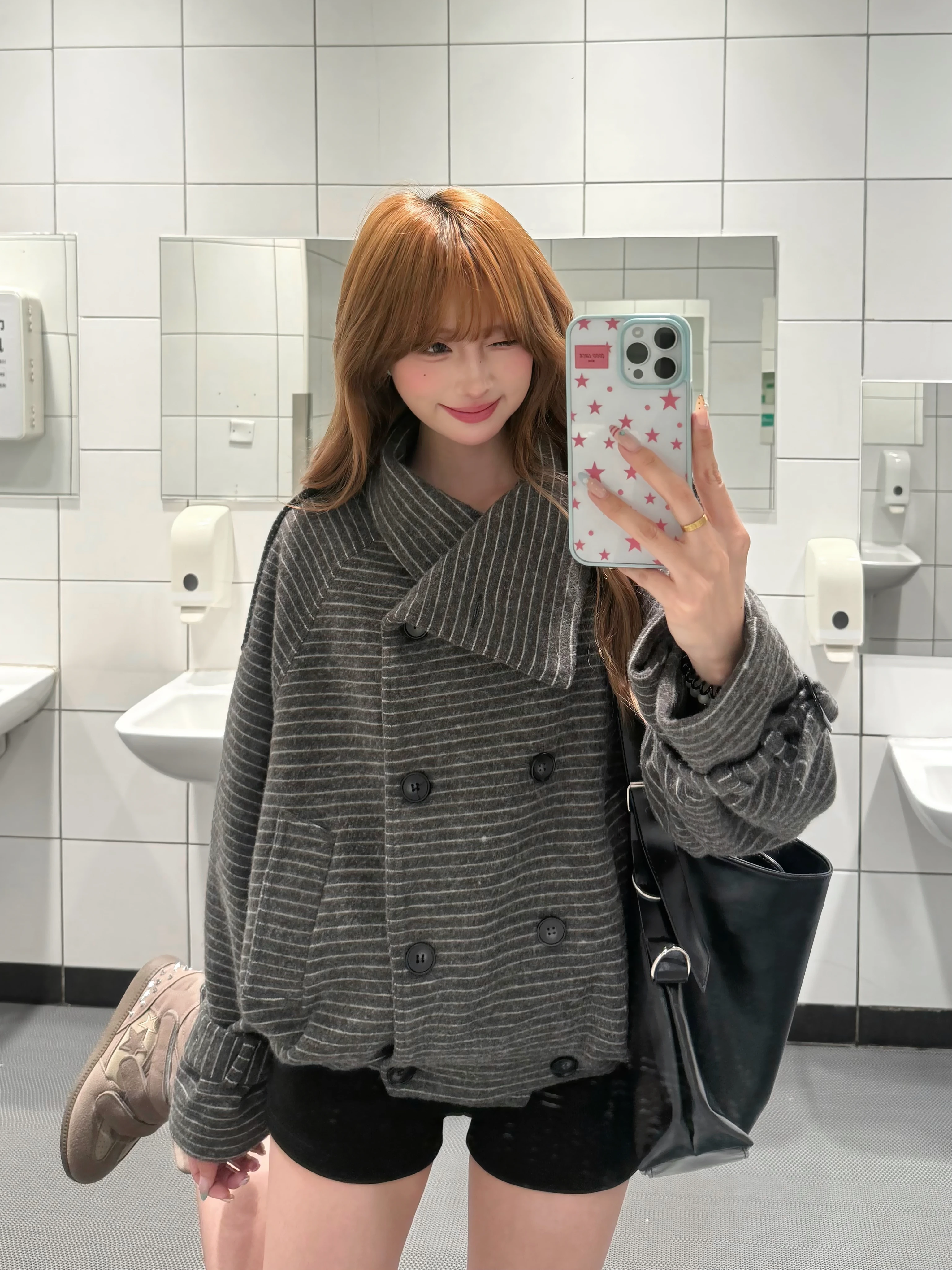 BeOurRule Retro Fleece Stripe Stand Collar Double Button Open Cardigan Sweatshirt Jacket Women Short Style Windbreaker Coat