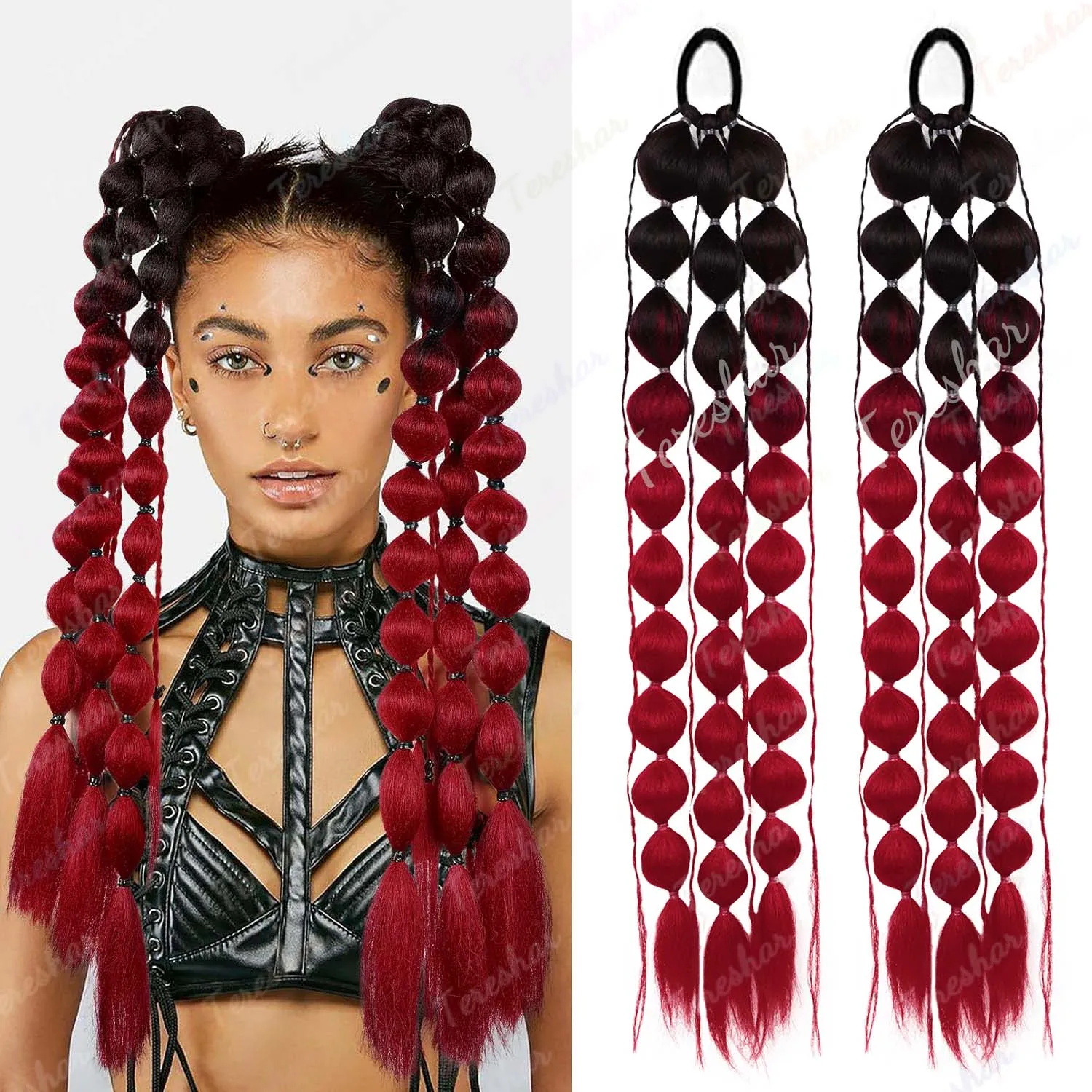 

Synthetic 2Pcs Colored Hair Extensions for Kids Bubble Ponytail Extension, Ombre Crazy Hair Day Ponytail for Girls Festival Rave