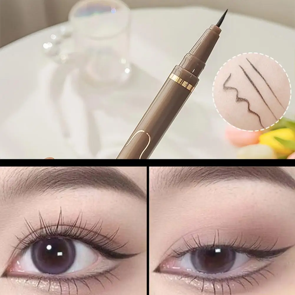 Vrouwen Slanke Eyeliner Ultra-Fijne Zachte Kop Waterdichte Eyeliner Drogen Snelle Wimpers Blijvende Make-Up Lager Lange Cosmetica Oog Z6d7