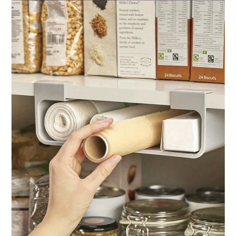 1PC Kitchen Storage Shelf Cling Film Organiser Wall Mounted No-Punch Tinfoil Organiser Home Storage Racks Kitchen Accessories