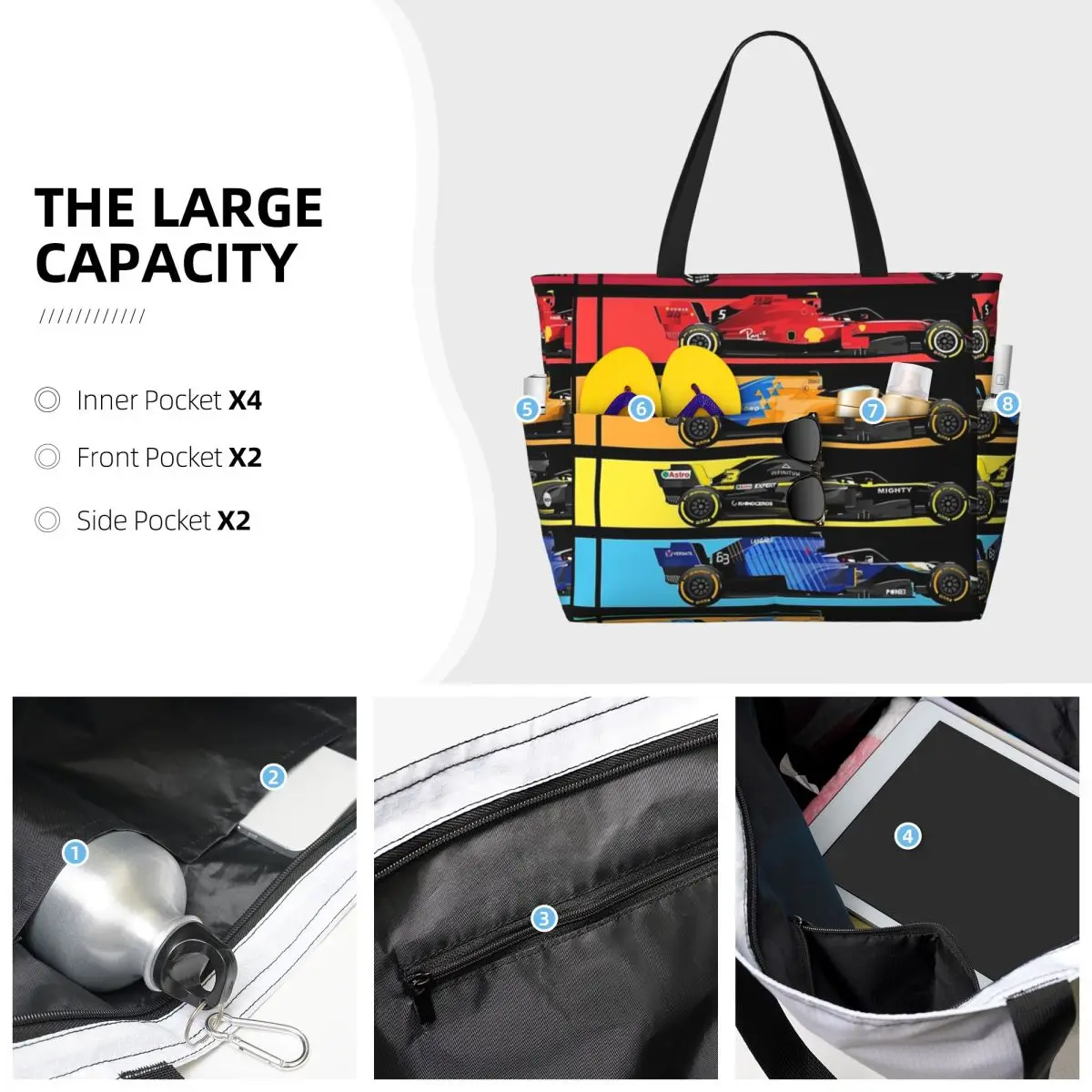 Formula Racing Cars 2023 Beach Tote Bag Sport Gym Yoga Duffle Large Tote Bag Women Travel Bag Fitness bag
