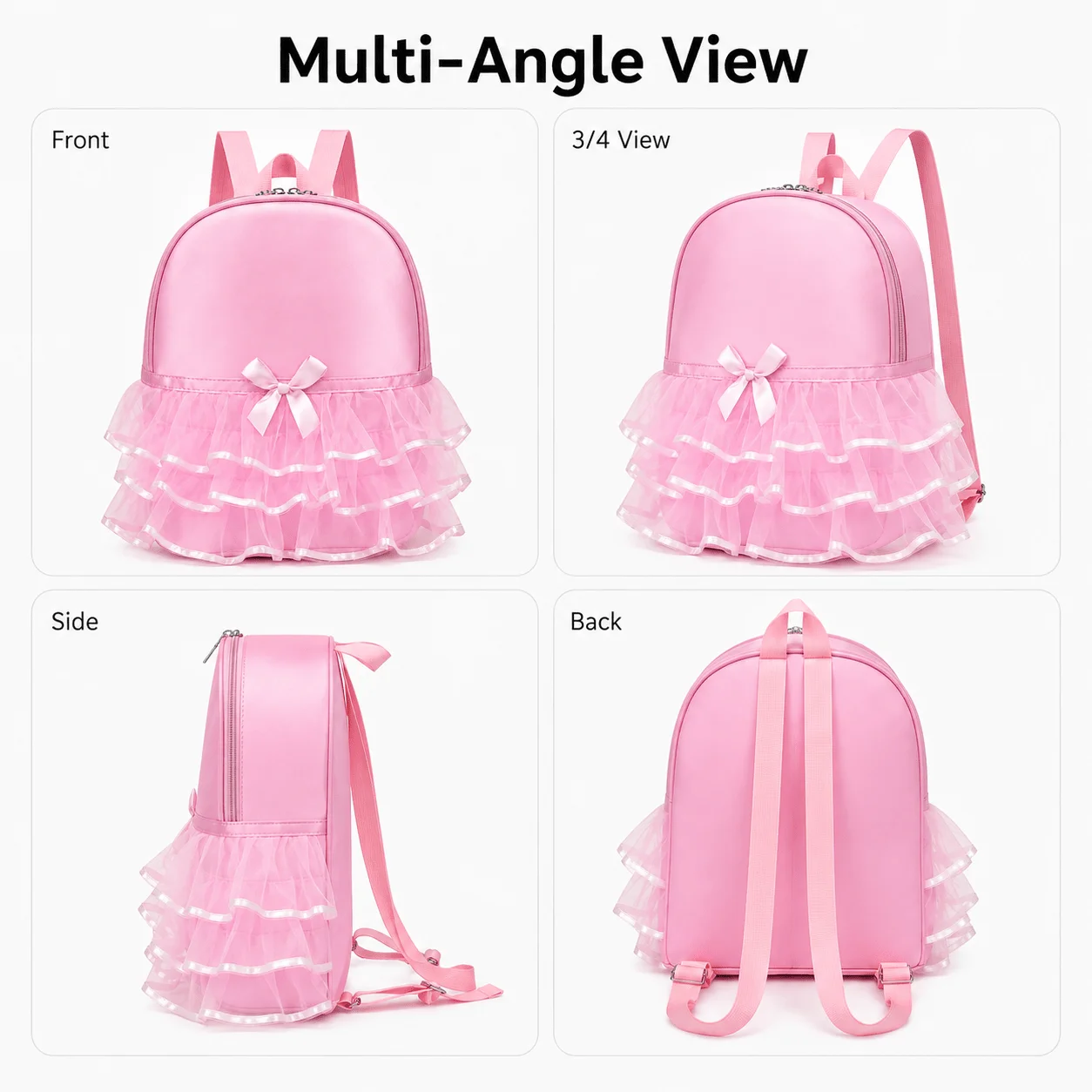 Rosa Rucksack mit besticktem Namen und Schleife, süßer mehrschichtiger Prinzessinnen-Rüschen-Tüll-Rucksack, perfekt als Geburtstags- und Weihnachtsgeschenk – Detail 5
