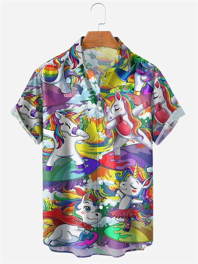 Übergroße Sommer Anime Cartoon Druck Herren hemd lässig Blumen Hawaii Kurzarm Mode Tops Vintage Y2k Dazn Harajuku