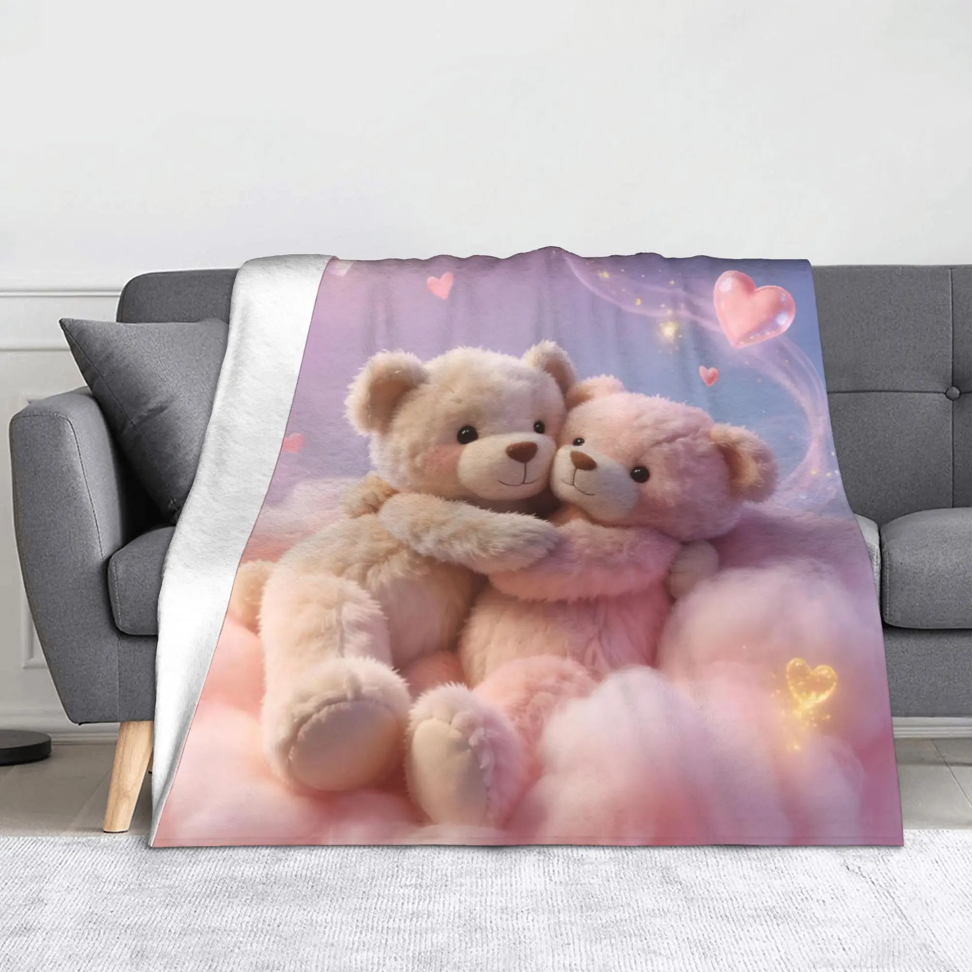 3D Teddys Bear Sweet Cartoon Lovely Plush Blanket Love Awesome Throw Blankets for  Sofa Bedding Lounge 150*125cm Quilt
