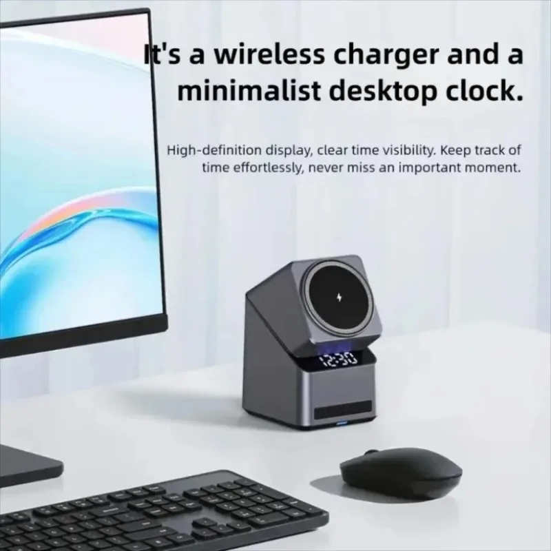 デジタル時計付き3-in-1ワイヤレス充電ステーション-180-°-回転式急速充電ドック（携帯電話、時計、イヤホン用）デスクトップ家庭用