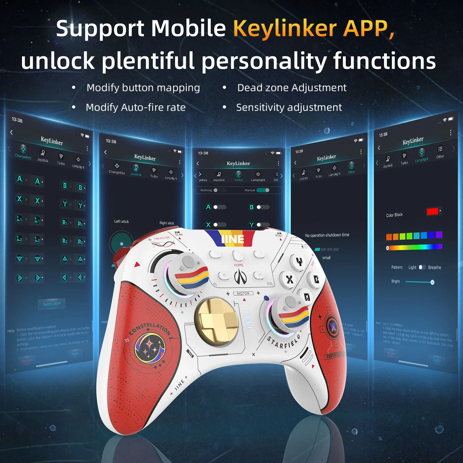 Iine nfc controlador de jogo hall joystick vibração de motor duplo para switch/pc/ios wake-up sem fio controlador de céu estrelado