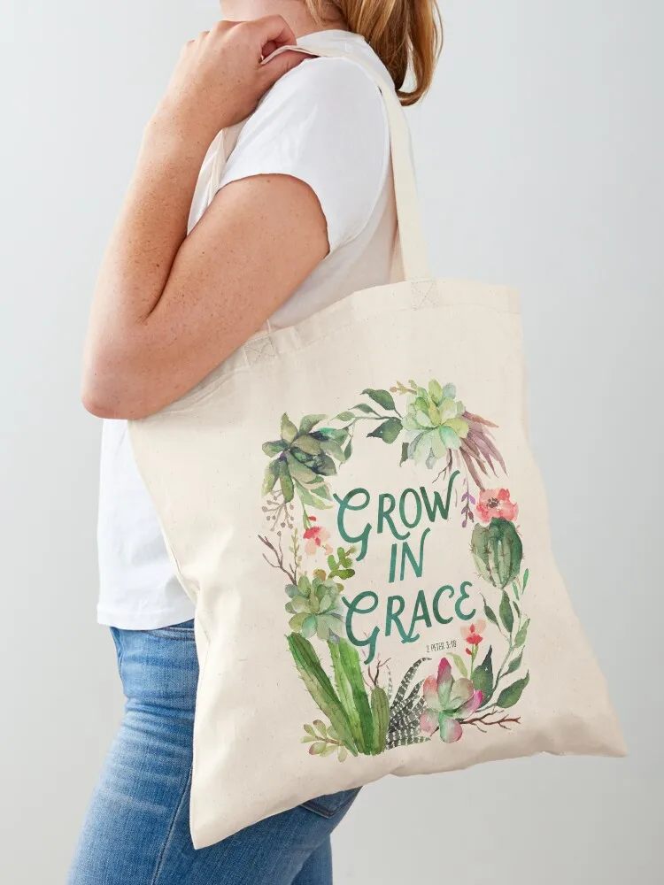 

Grow in Grace, watercolor, plants, plant lady, cactus, scripture, painted cactus, succulent, grace, grow Tote Bag