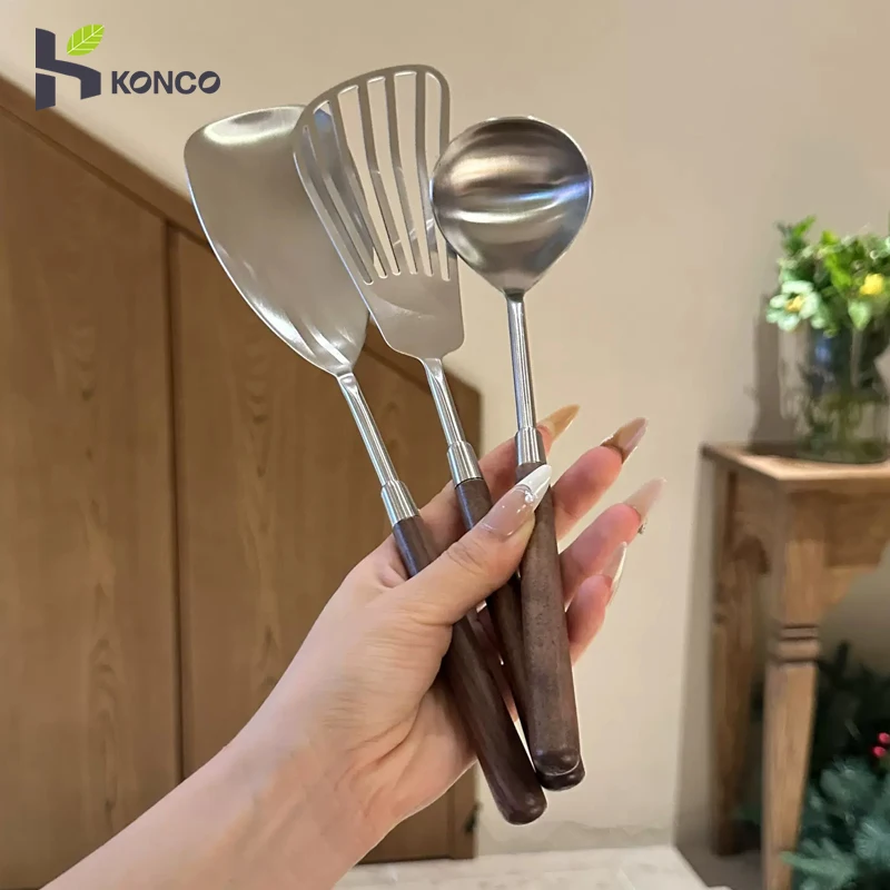 

Stainless Steel Spatula Cookware Non-Stick Cooking Spoon Kitchen Utensils Wood Handle Household Beef Turner Spatula Baking Set
