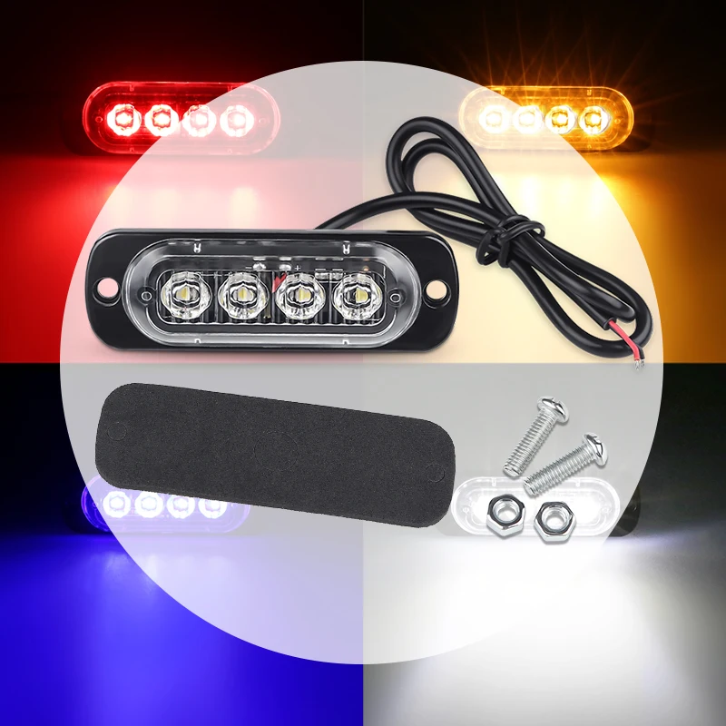 4 LED Light For Car Truck Warning Light Car SUV Vehicle Yacht Motorcycle Truck Light 12V Universal Waterproof Ultra-Thin