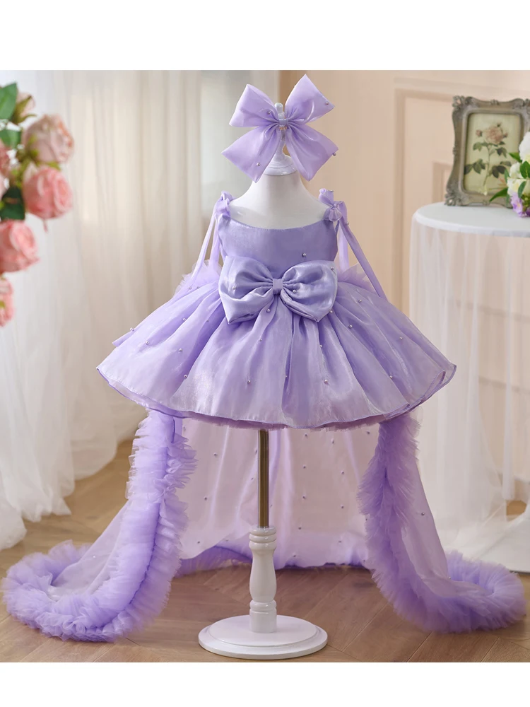 2026 New Girls' Princess Dress Heavy-duty Beaded Trailing Tuffy Veil Skirt Slip Stylike Trailing Performance Dress