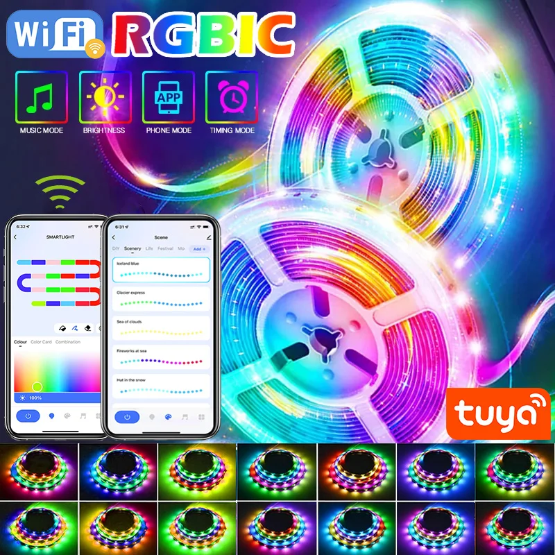 Dreamcolor TUYA LED diody na wstążce WIFI 5050SMD USB RGBIC 5V taśma elastyczne światła 12LED/M domowe oświetlenie do sypialni TV