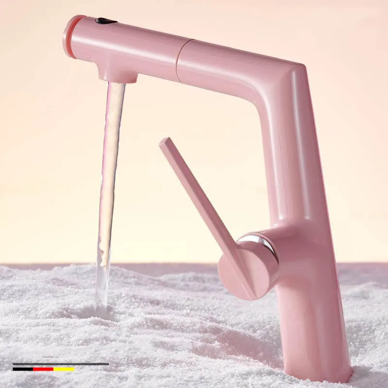Pull Out Bathroom Basin Faucet Rotated Single Lever hot and cold Pink Crane Brass Sink mixer Chrome Gray Sink Tap New