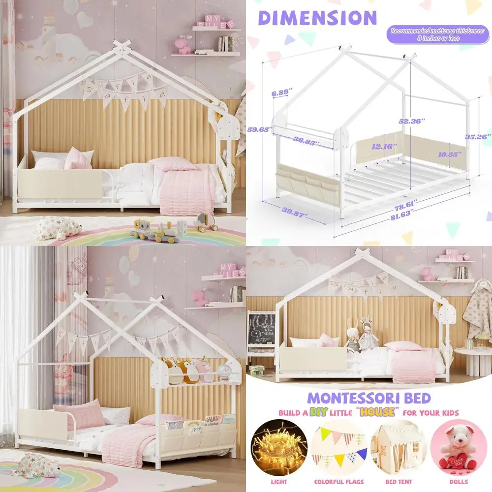 

Белая двуспальная металлическая кровать-чердак с местом для хранения и контейнером для детей, пружина не требуется