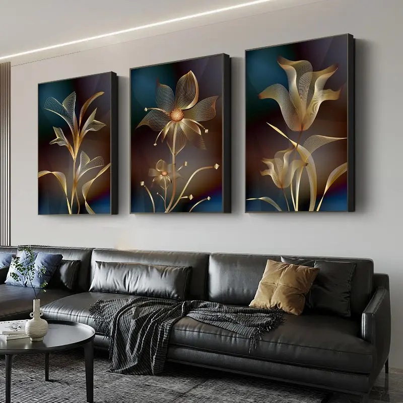 

Abstract Luxury Black Golden Flower Poster Nordic Plant Leaf Canvas Painting Modern Art Wall Picture for Living Room Home Decor