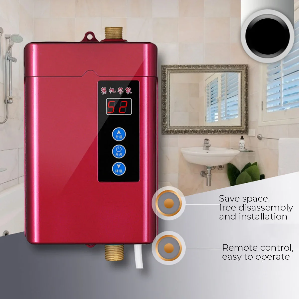 US/EU Plug 4000W Electric Tankless Instant Hot Water Heater Kitchen Bathroom Shower Sink Tap Thermostat