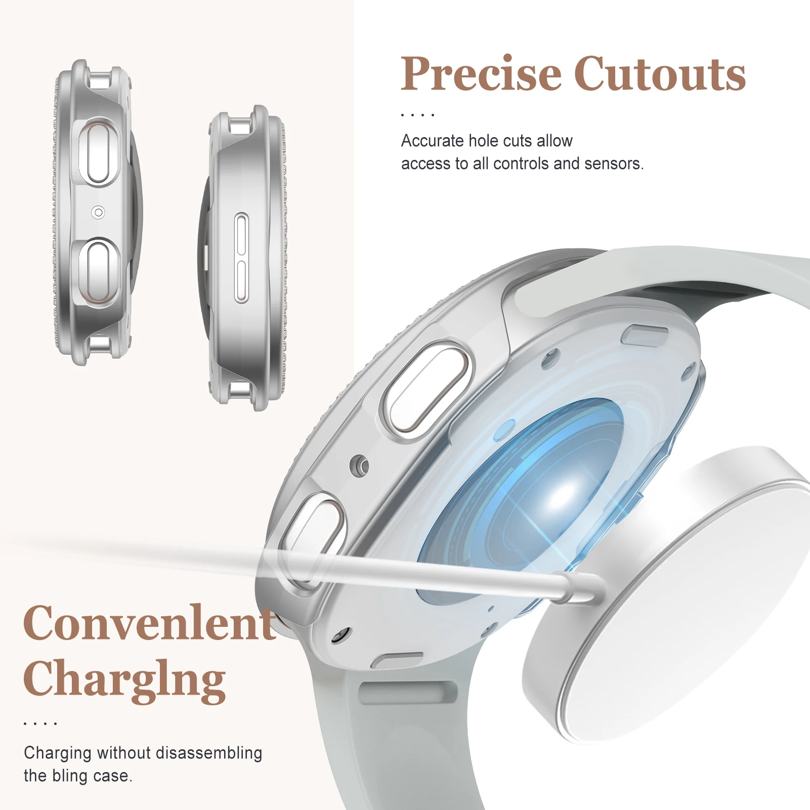 Funda de diamante para Samsung galaxy watch 8, 40mm, 44mm, accesorios, carcasa protectora hueca para mampostería de PC, funda para galaxy watch 8