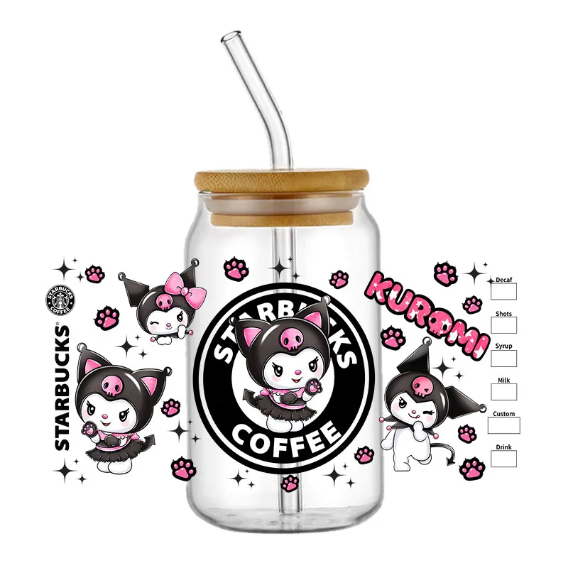 sanrio kuromi dos desenhos animados com minha melody uv dtf transferencia adesivo a prova d agua transferencias decalques para 16oz glass cup wrap adesivos 01