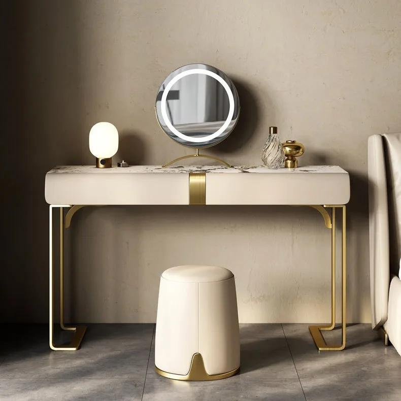 YJQ light luxury solid wood dresser small master bedroom modern simple makeup mirror table rock slab