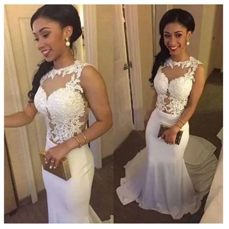 

Customized Luxury Appliques Mermaid Dresses Lace Wedding Dress With Sweep Train Sheer Backless Bridal Gowns Formal Custom Size