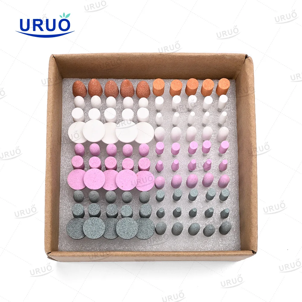 Dental Lab Polisher Kit ZS100 Abrasive Stone Kit 100PCS Green/Pink/White Stone For Ceramic/Metal Alloy/Composite Dental Tools