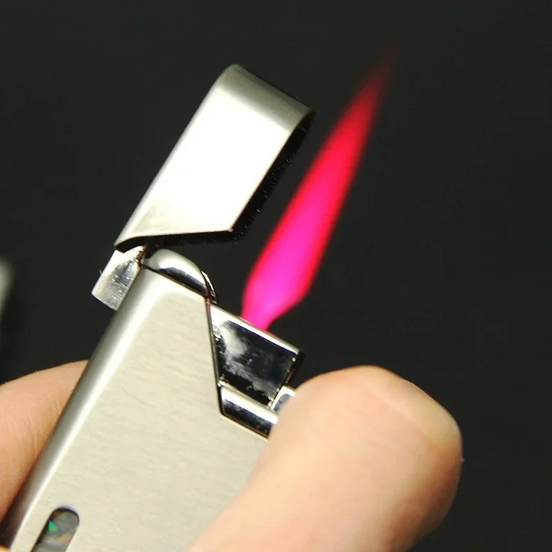 Metal Ultrathin Visible Window Lighter Windproof Turbine Butane Red Flame Inflatable Portable Lighter Accessories Men's Gift