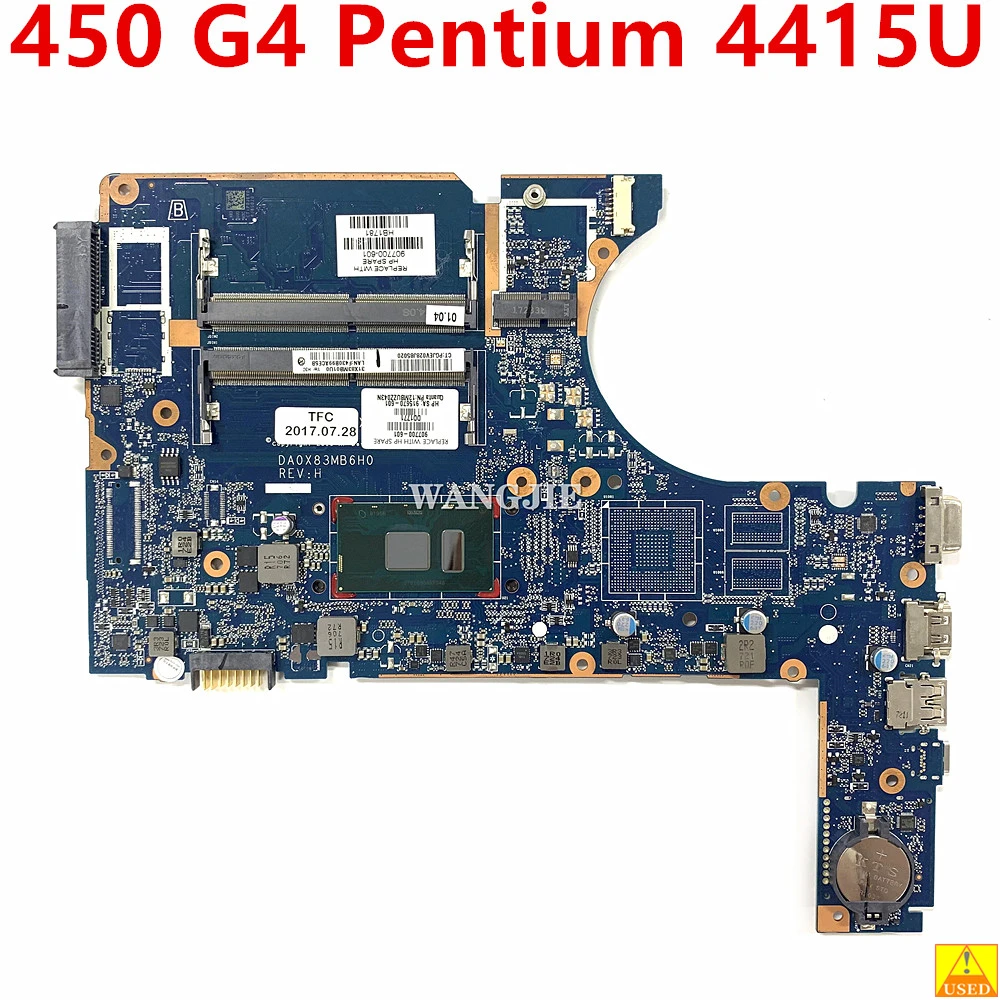 For HP ProBook 450 G4 Used Laptop Motherboard 907700-001 907700-601 DA0X83MB6H0 Pentium 4415U 100% Fully Tested