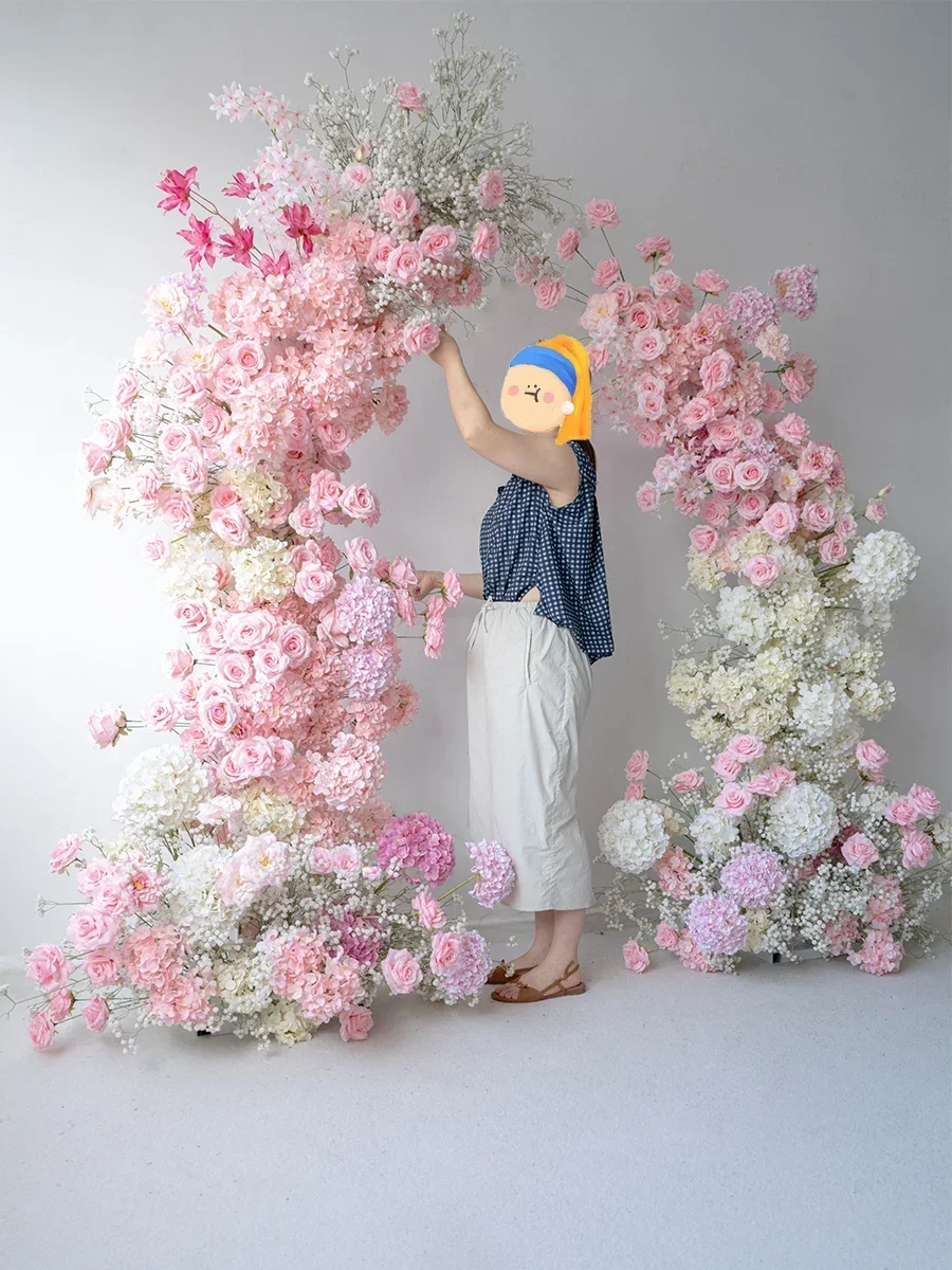 Y1 Internet celebrity pink horn arch floral suit, wedding arrangement, proposal ceremony background decoration simulation flower