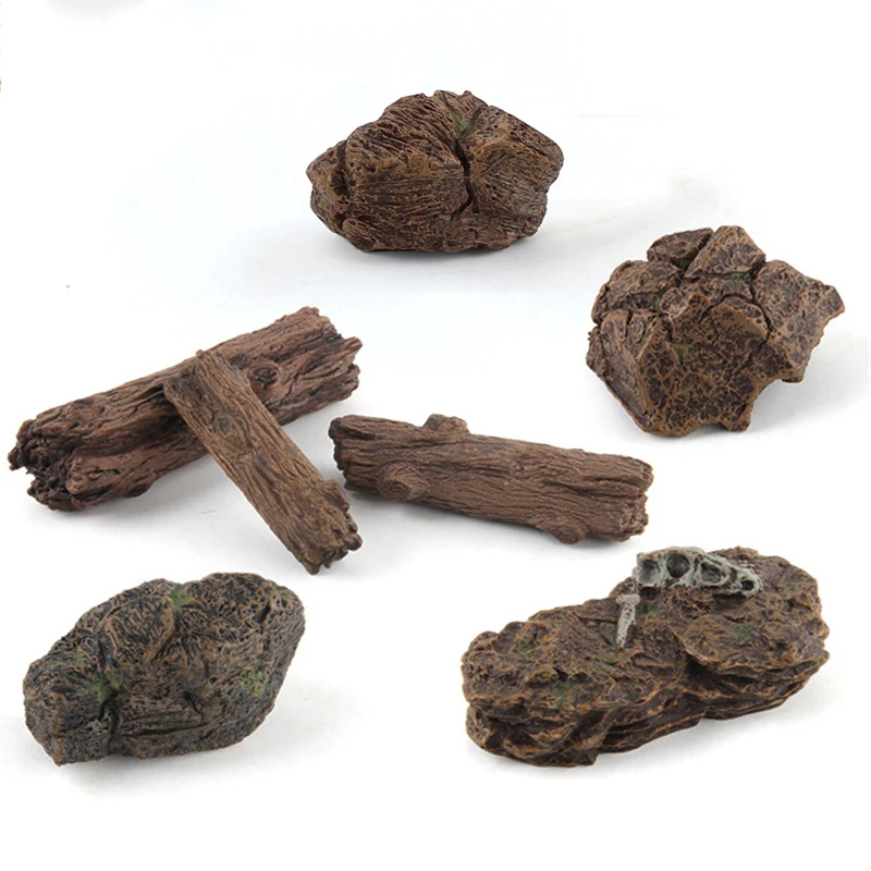 Accesorios Decorativos en Miniatura para Mesa de Arena de Escritorio, con Forma de Tronco de Árbol de Piedra Artificial, Roca de Madera, Animal, Dinosaurio, Escena del Mundo