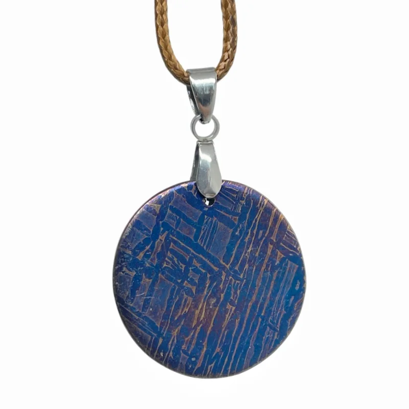 Genuine Muonionalusta Meteorite Circular Blued Pendant Outer Space Mineral Necklace Men Gift Meteorite Collection LK510