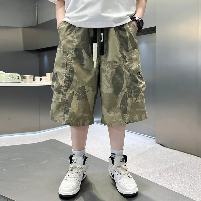 أطفال بوي الصيف U2 K السراويل البضائع المموهة Y2K الأطفال عادية الرباط كامو السراويل السراويل مع جيب سن 5 7 9 11 13 14 Y #2