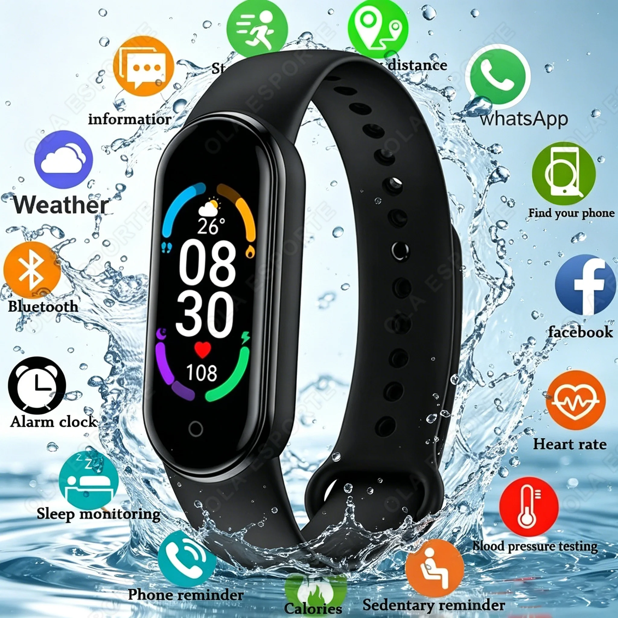 M8 Smart Watch Men Women Fitness Smart Bracelet Sports Band Heart Rate Blood Pressure Monitor  Multi-function Watches HT30