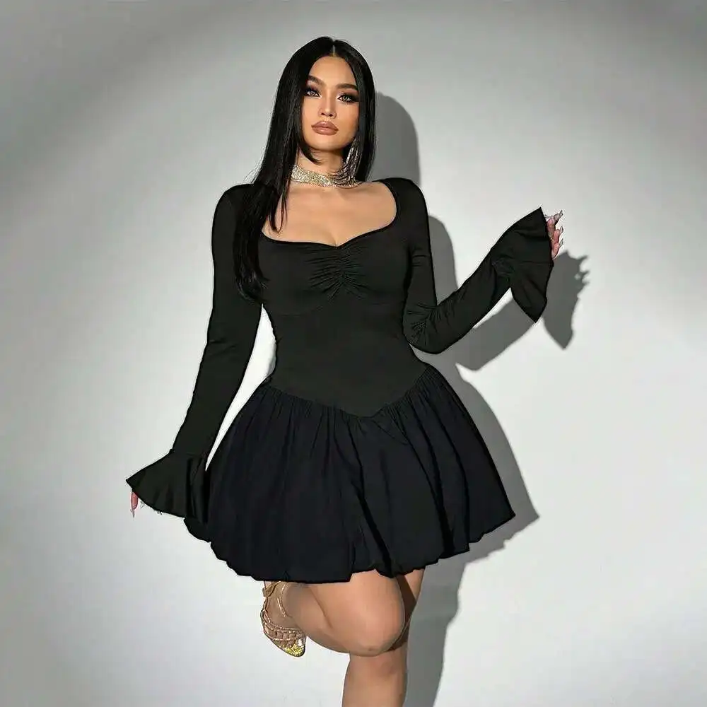

Plus Size Women's French Style Sexy Dress Autumn Winter New Waist Slimming Elegant A-line Short Dress Elegantes Casual Y2k