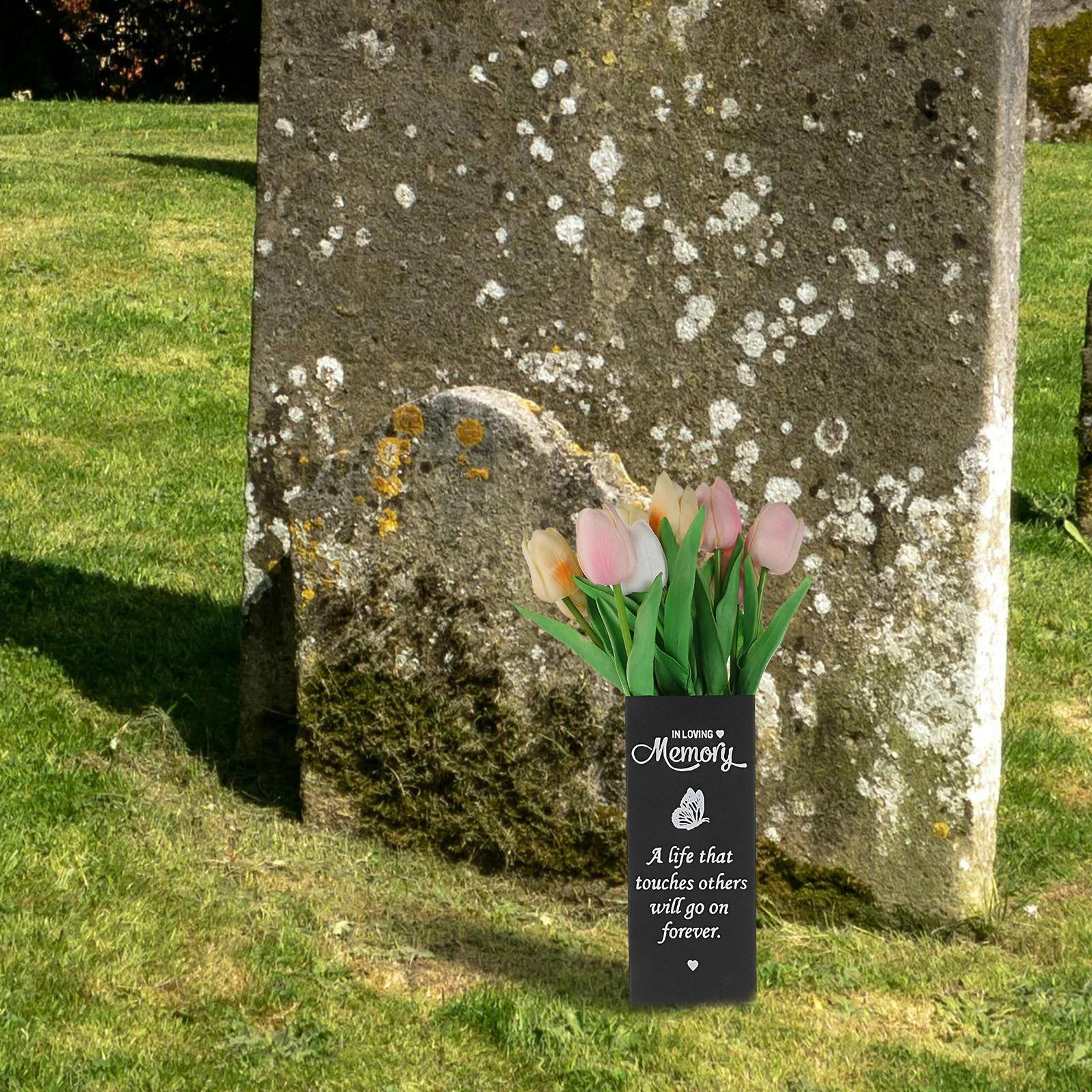 مزهرية قبر معدنية للمقبرة، حامل زهور تذكاري مقاوم للطقس، ثقوب تصريف على شكل سبايك، زهور #3