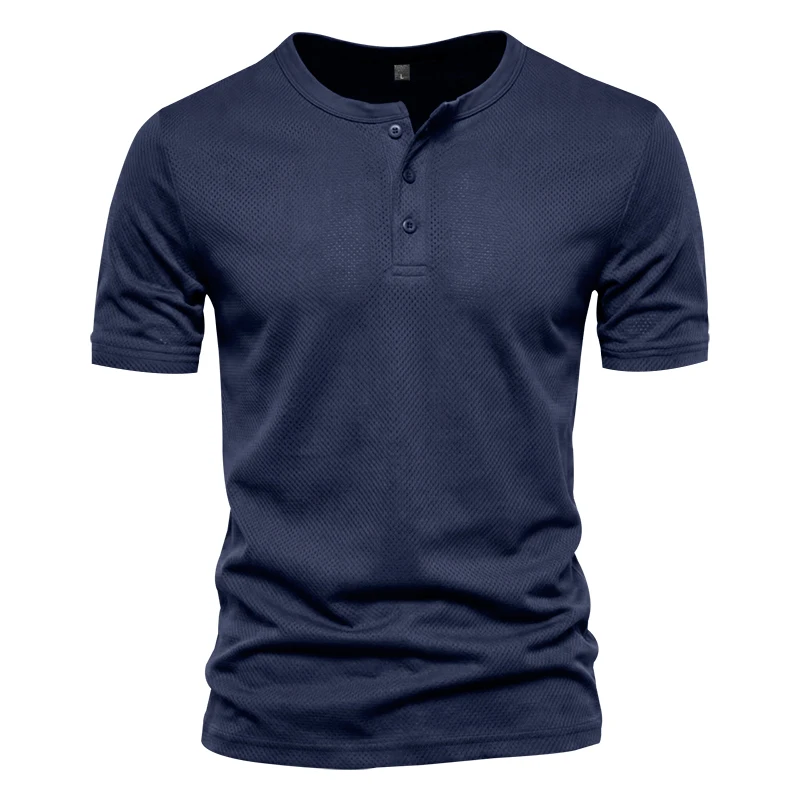 Herren Schnelltrocknendes Eyelet Henry Kurzarm-T-Shirt, Einfarbig mit Rundhalsausschnitt, Sommer Casual Slim Fit Muskel-Gym-Top, 1 Stück – Detail 21