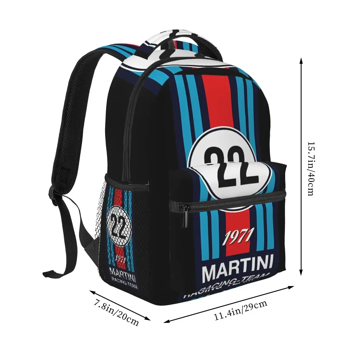 Martini-Porsches Racing Team Backpacks Boys Bookbag Students School Bags Cartoon Laptop Rucksack Shoulder Bag Large Capacity