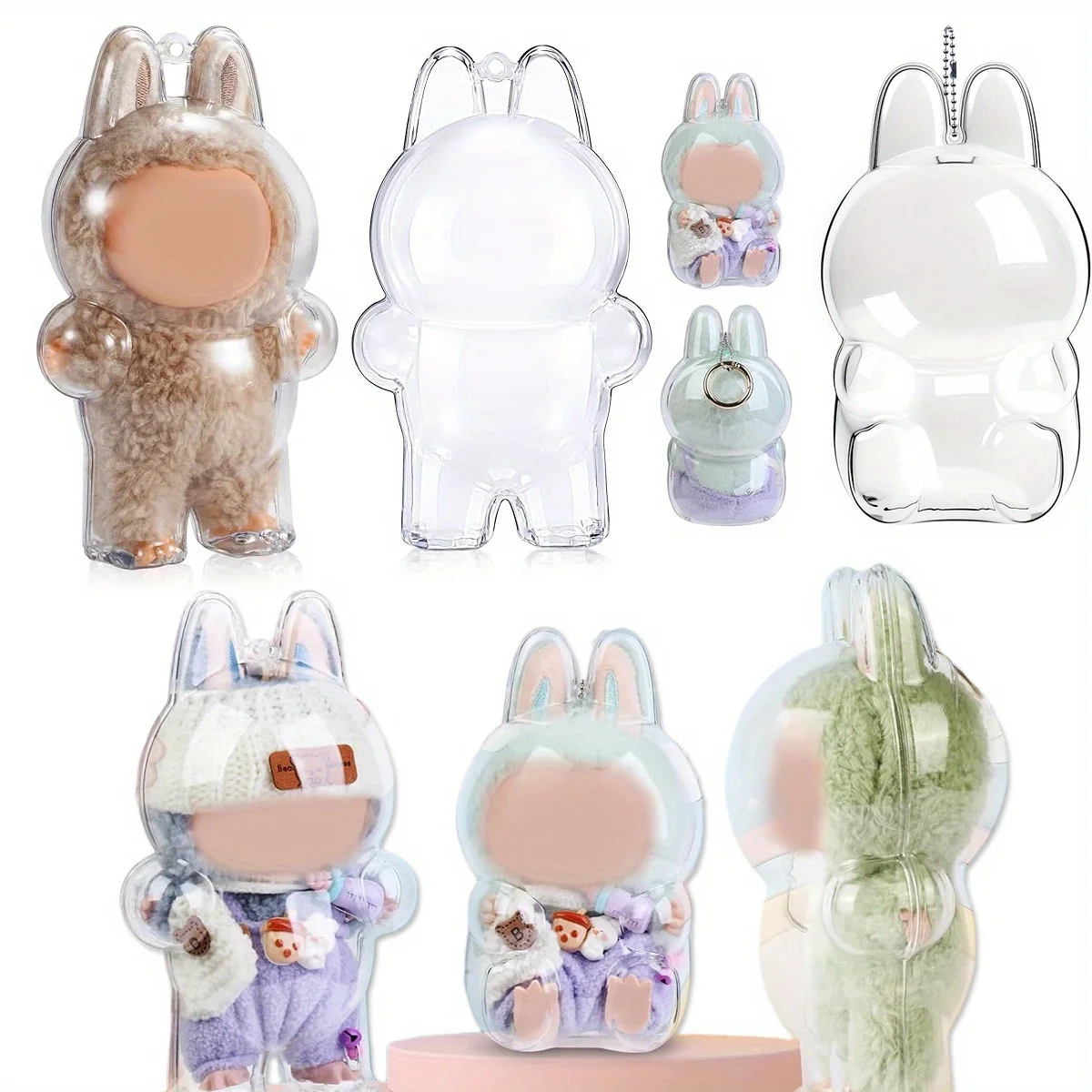 Protective Case Compatible for Labubu, Standing Case, Plastic Clear Cover for Plush Figure Doll, Display Case for Fan Collection