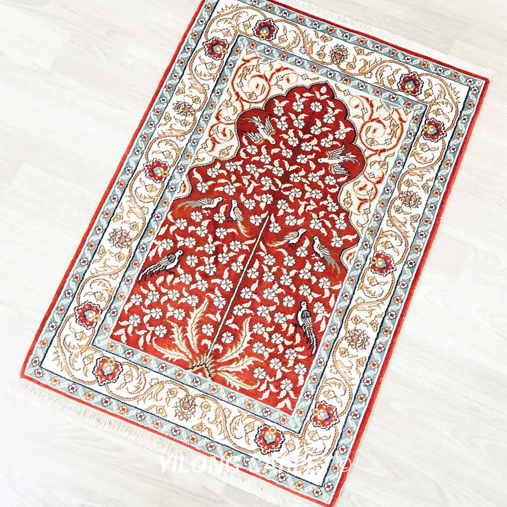 61x91cm Red Handmade Carpets All Over Pictorial Hand Knotted Silk Rugs (WY418M)