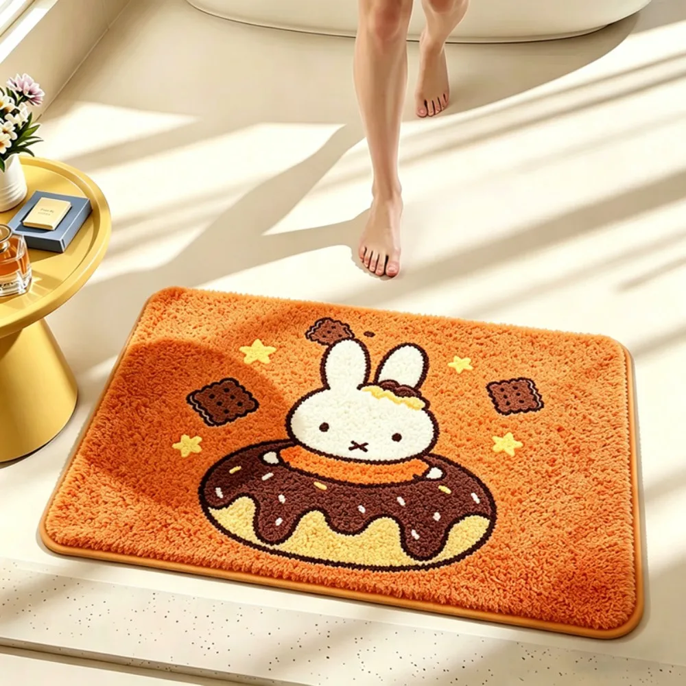 Cartoon Miffy Bathroom Flocking Carpet Absorbent Non-slip Mat Bathroom Home Thickened Bathroom Living Room Bedroom Floor Mat