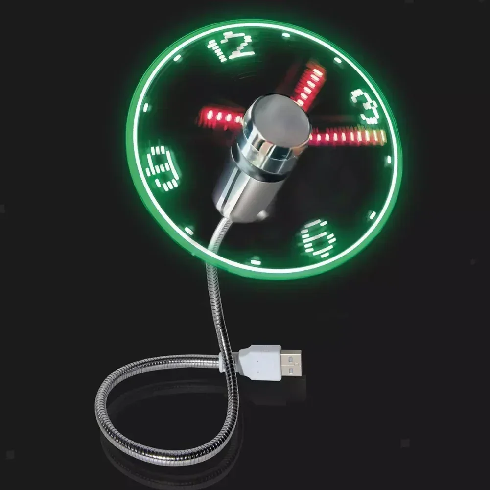 LED Clock Fan Time Temperature Display Mini Cooling Flashing Fan USB Powered Flexible Gooseneck LED Clock For Laptop PC Notebook