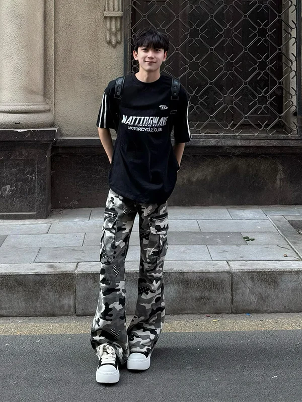 

Мужские рабочие брюки-карго в американском ретро-стиле, прямые, с высокой талией, длинные, Cleanfit, расклешенные джинсы из полиэстера