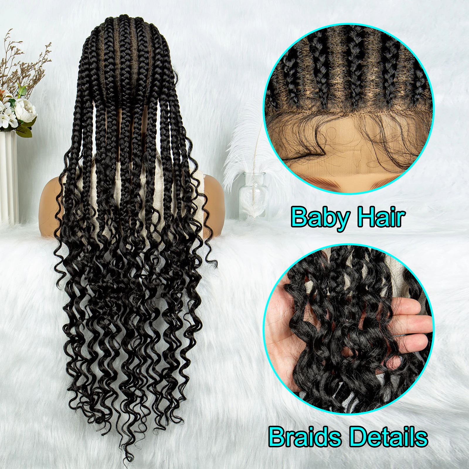 2024 KIMA Cornrow Full Lace Braided Wigs Synthetic Lace Front Wig Braid African With Baby Hair Braided Wigs Water Wavy Wigs