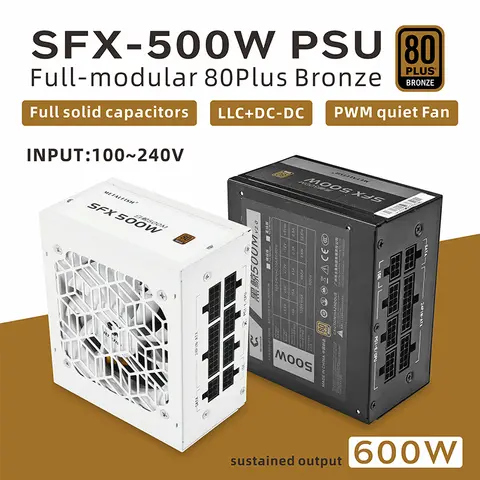 METALFISH SFX 80Plus Bronce 500W Fuente de alimentación blanca MODULAR completa para caja de computadora para juegos con cable modelar blanco 100/220V