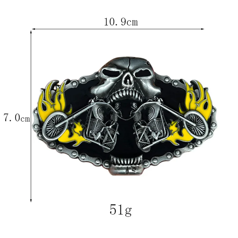Skull Motorcycle Western Style Belt Buckle - Black Leather Biker Accessory