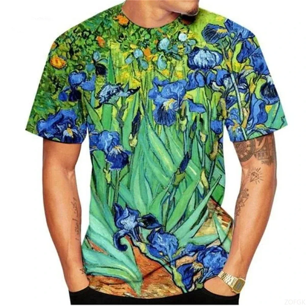 2025 الصيف الفن ليلة مليئة بالنجوم ثلاثية الأبعاد تي شيرت مطبوع الرجال النساء السببية الرجعية قصيرة الأكمام المحملة القمم الاطفال الملابس