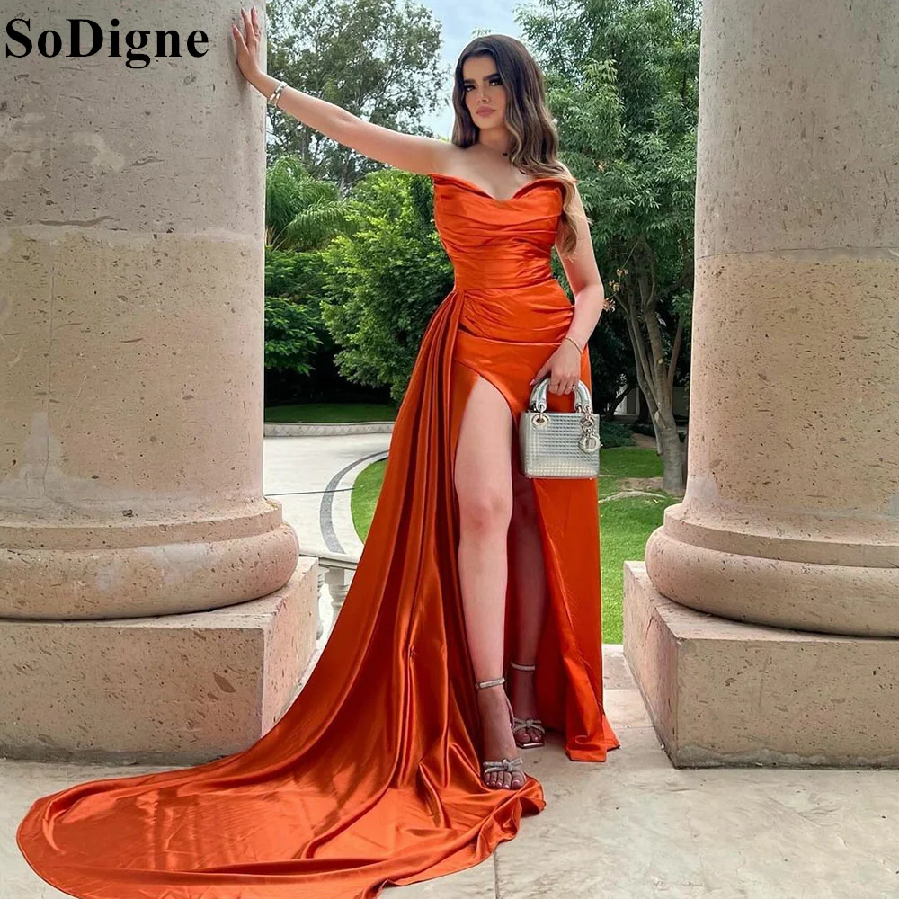 

SoDigne Strapless Mermaid Evening Gowns High Slit Ruched Formal Prom Dress for Women 2024 Party Dress Bespoke Occasion Dress