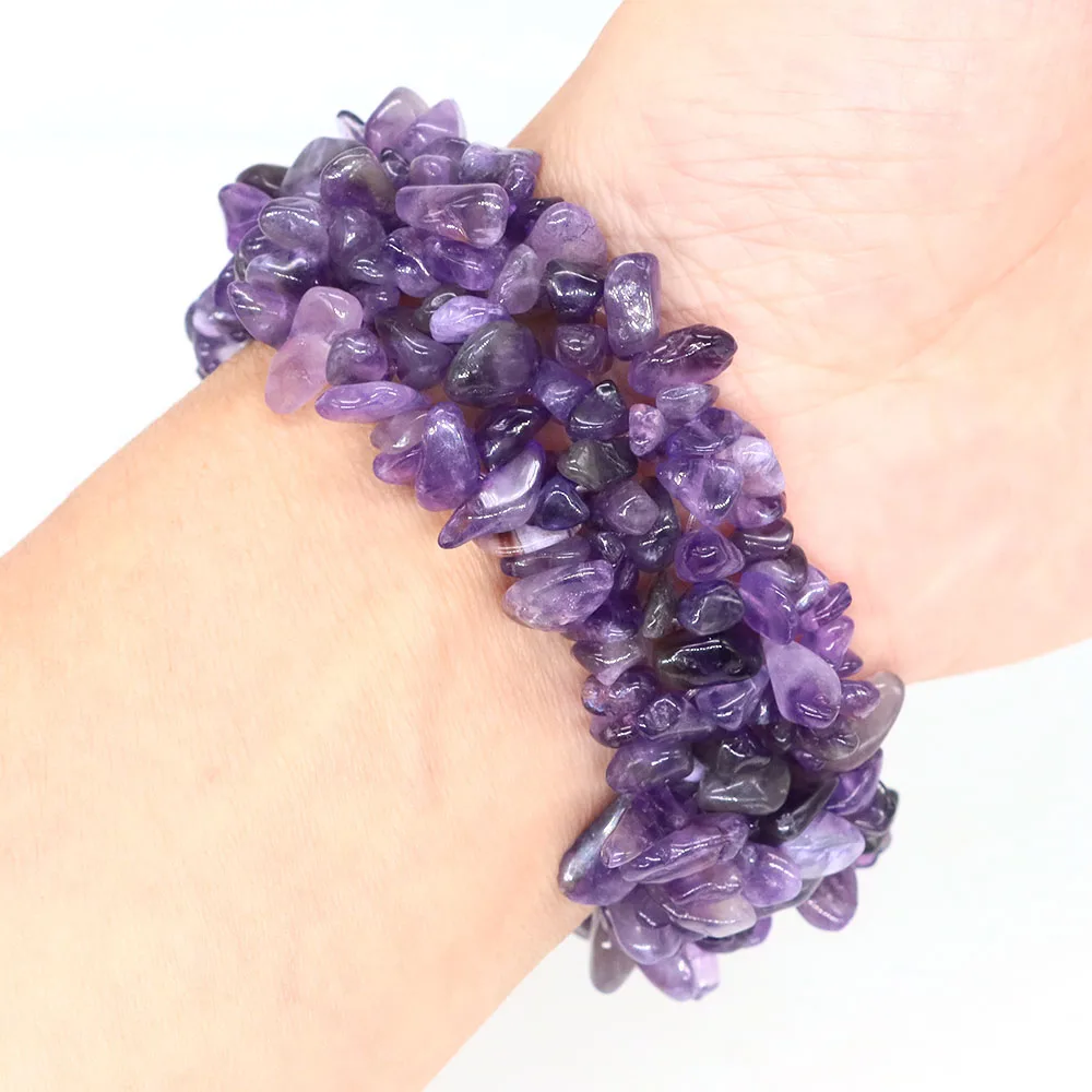 Multilayer Chip Beads Stretch Bracelet Natural Stone Amethyst Healing Crystal Energy Gems Bohemian Handmade Bangle Charm Jewelry