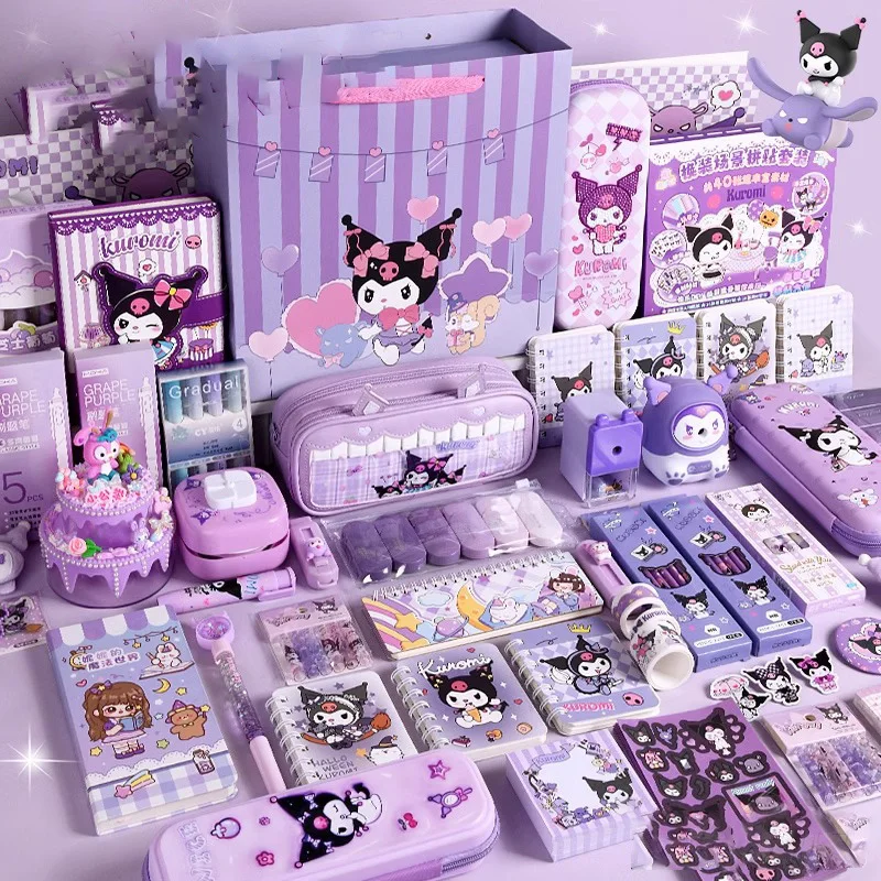 Hot Sanrio Stationary Set Kuromi Kawaii Cartoon Stationery Big Gift Package Hello Kitty Cute Cartoon Child School Supplies Suit