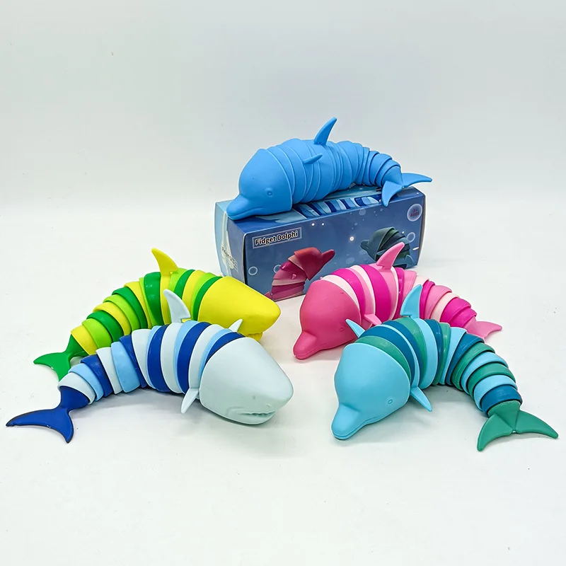 Juguetes sensoriales para niños, 10 uds, 20cm, 7,87 pulgadas, Color sólido, articulado, Flexible, 3D, Slug Shark Dolphin, para aliviar la ansiedad