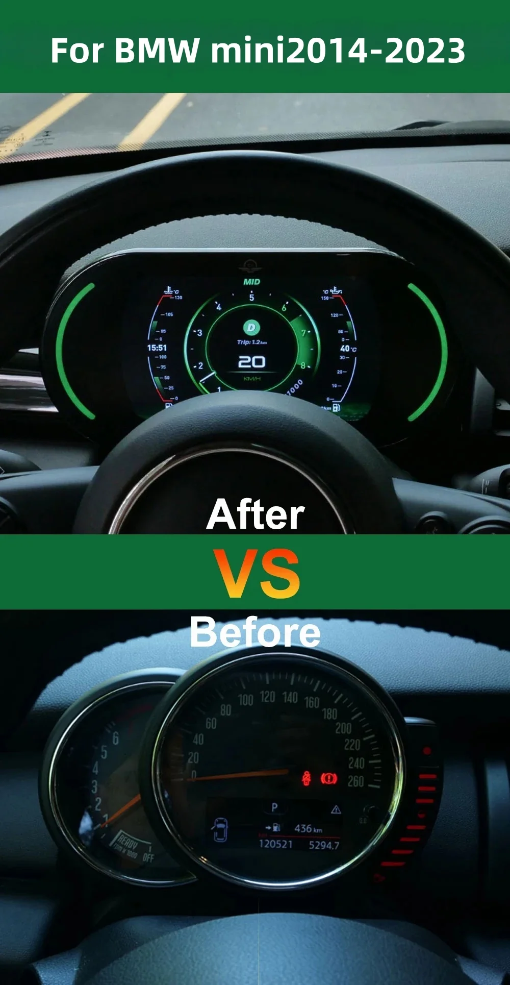 أداة افتراضية العنقودية قمرة القيادة لوحة القيادة نظام لينكس لسيارات BMW الجديدة ميني كوبر 2014-2023 شاشة عرض أجزاء عداد السرعة LCD